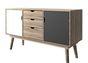 Scandi Light Oak & White & Grey Sideboard