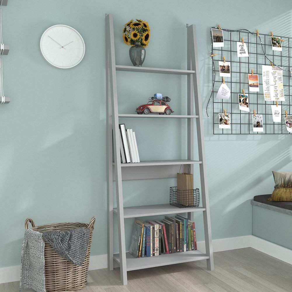 Tiva Grey Ladder Bookcase