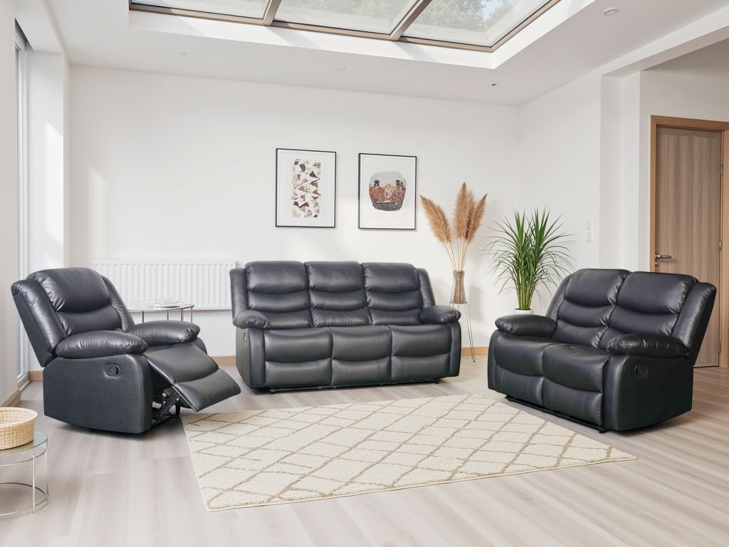 Conrad Manual Recliner Sofa Black 3+2+1 Set