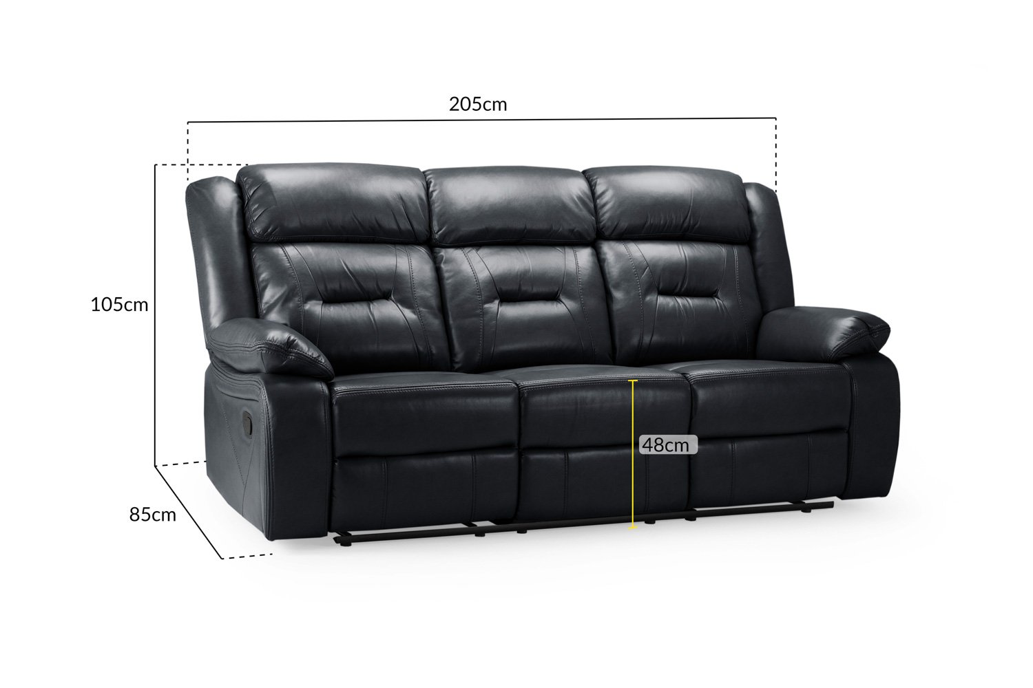 Novie Recliner Sofa Black 3 Seater - Image 5