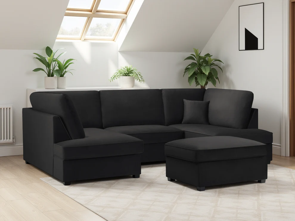 Carnaby Sofa Plush Black U Shape Corner