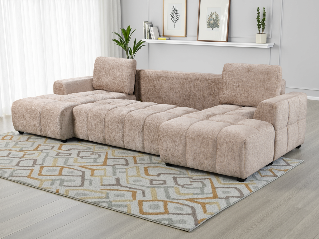 Shanghai Luxury Beige U Shape Corner Sofabed - Image 3