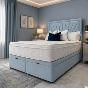 Ava Grace Ottoman Bed | Storage Bed with Sunburst Headboard