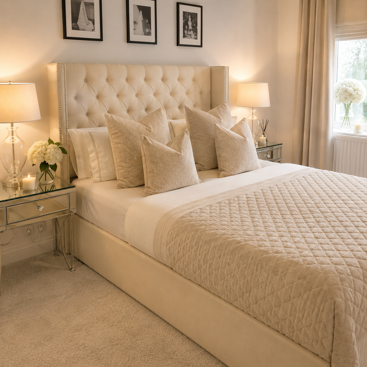 Indulgence Ottoman Bed | Buttoned Wing Headboard with Storage