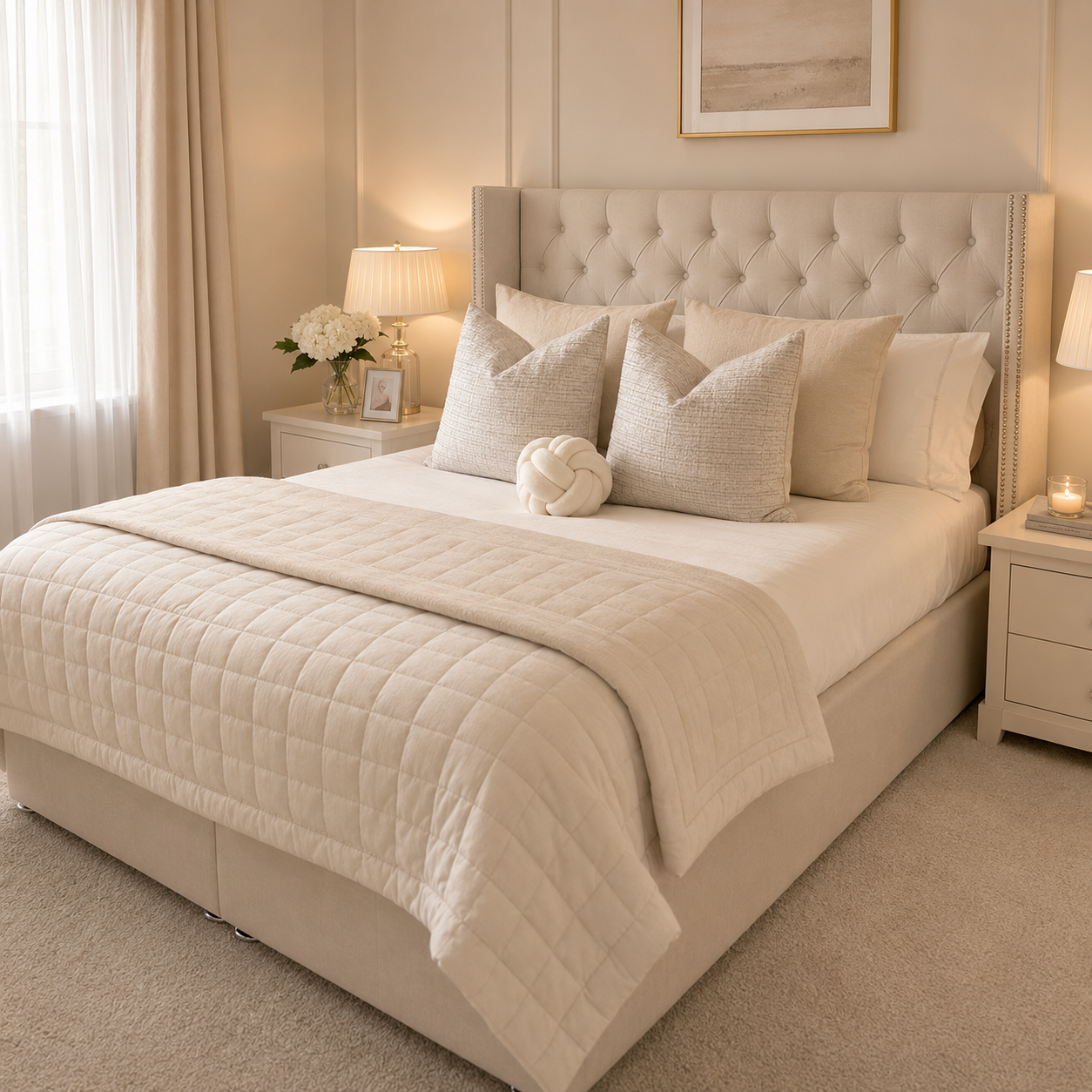 Indulgence Ottoman Bed | Buttoned Wing Headboard with Storage