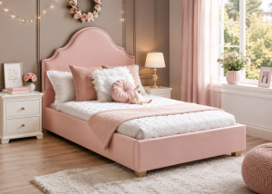 Paris Pink Velvet Sleigh Bed - 3FT Single | UK Made