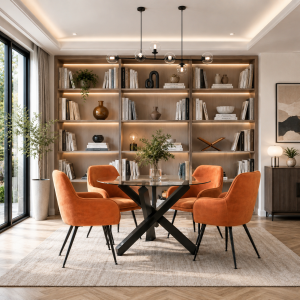 Capri Black Dining Table with 4 Tara Burnt Rust Chairs
