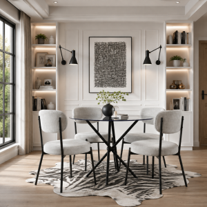 Casa Glass and Black Dining Table 4 Smith Graphite Chairs