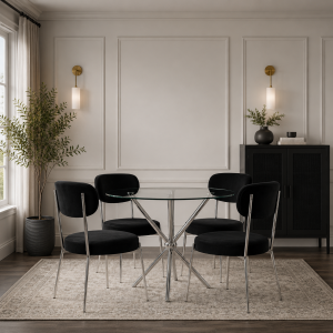 Casa Silver Table with Smith Black Chairs