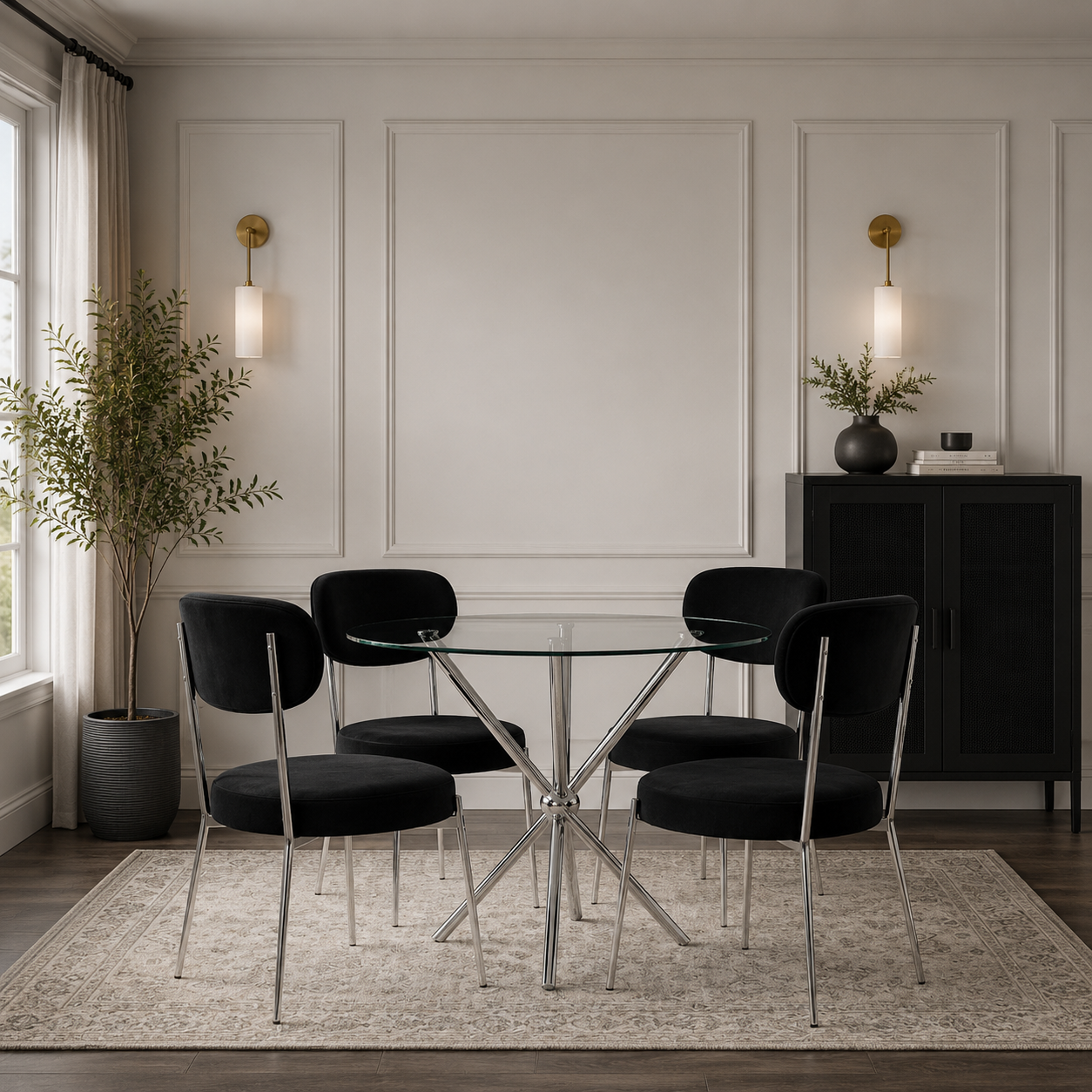 Casa Silver Table with Smith Black Chairs