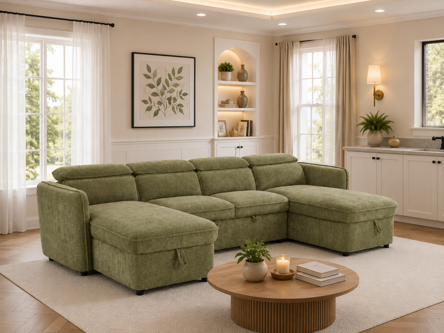 Capri Sofabed Green U Shape Corner