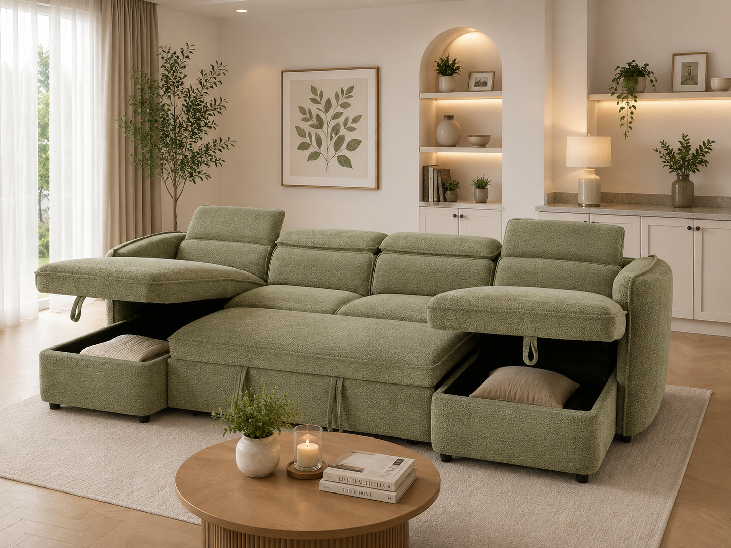 Capri Sofabed Green U Shape Corner