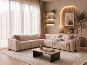 Ohio Electric Recliner Sofa Beige Large Corner