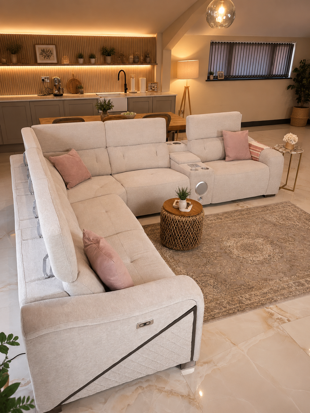 Ohio Electric Recliner Sofa Beige Large Corner