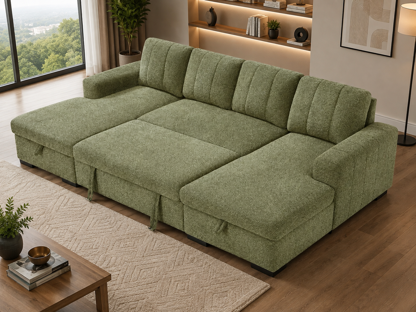 Como Sofabed Green U Shape Corner