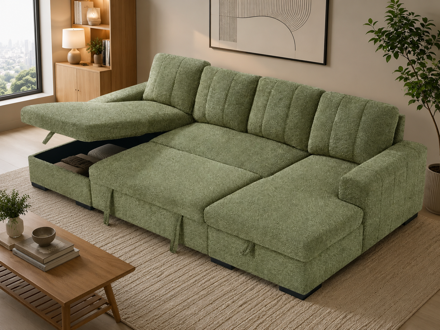 Como Sofabed Green U Shape Corner