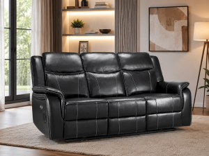 Galaxy Tech Electric Recliner 3 Seater Black Leather