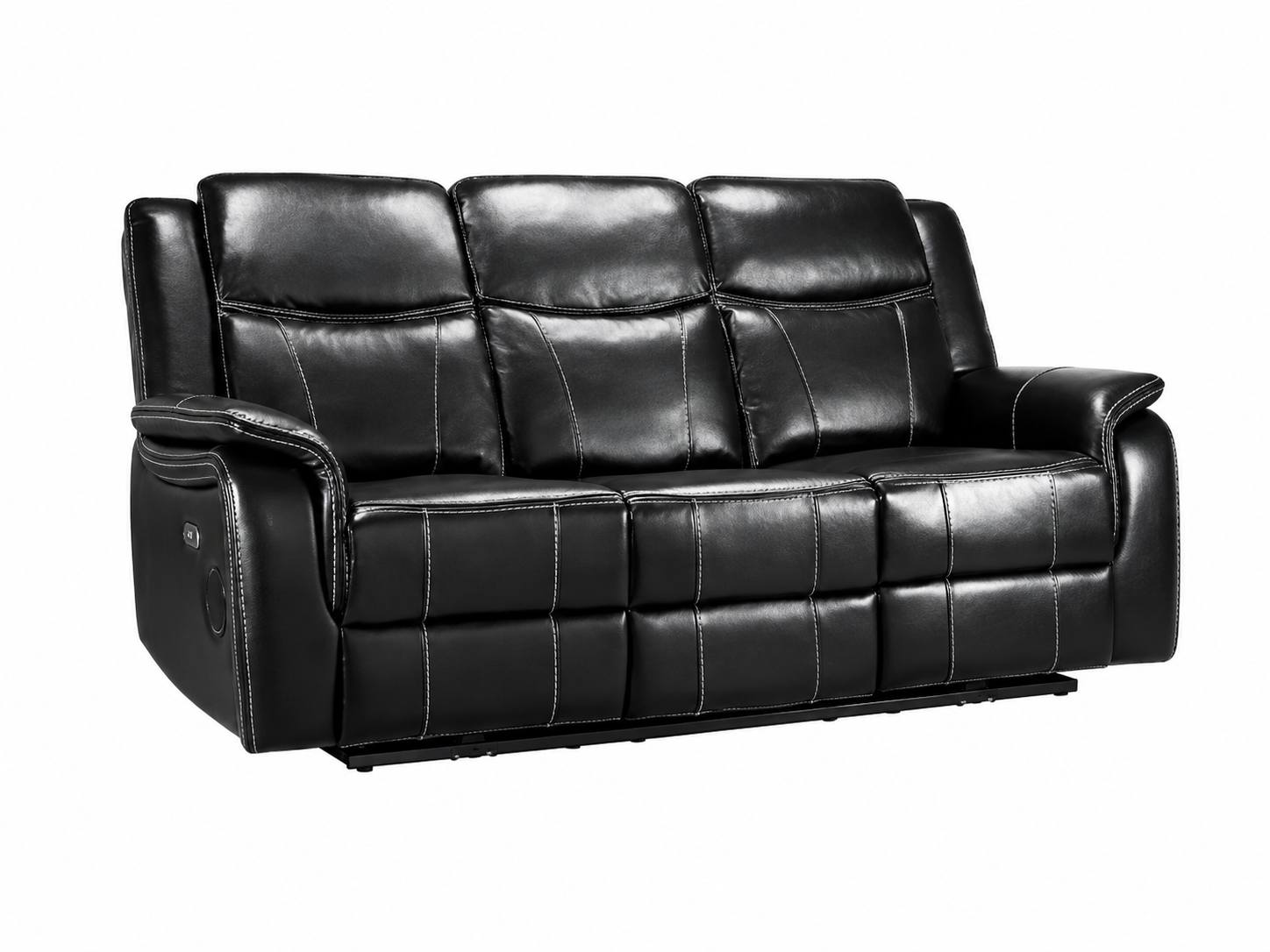 Galaxy Tech Electric Recliner 3 Seater Black Leather