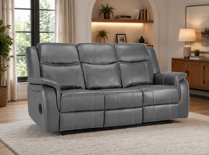 Galaxy Tech Electric Recliner 3 Seater Grey Leather