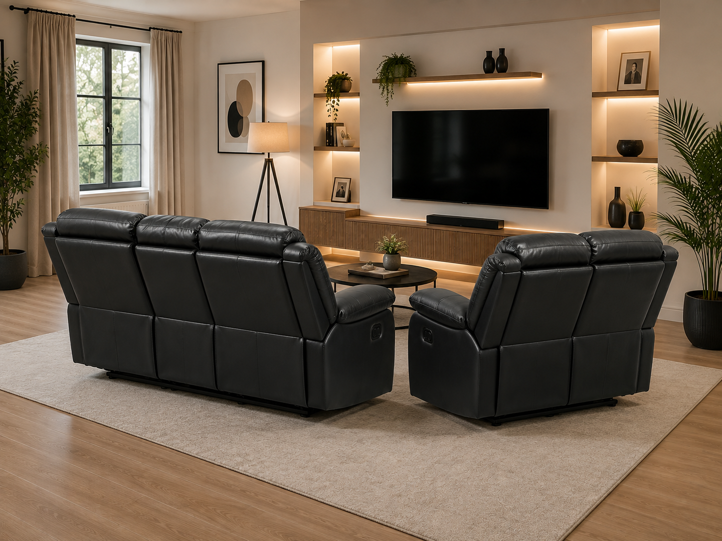 Conrad Manual Recliner Sofa Black 3+2 Set