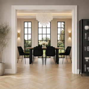 Antibes Black Dining Table 6 Carlo Black Chairs with Arms