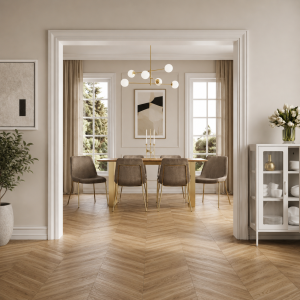 Antibes Gold Dining Table 4 Carlo Taupe Chairs