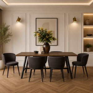 Louie Coffee Dining Table 4 Nova Black Dining Chairs