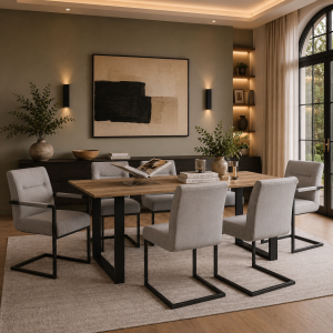Cleaver Smoked Pearl and Black Dining Chairs with Arms