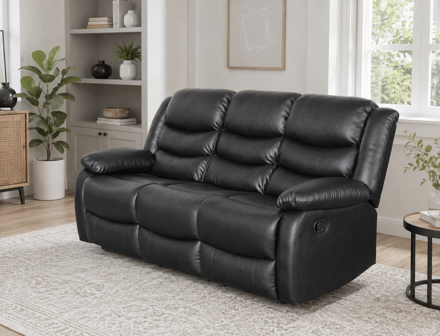 Conrad Manual Recliner Sofa Black 3 Seater
