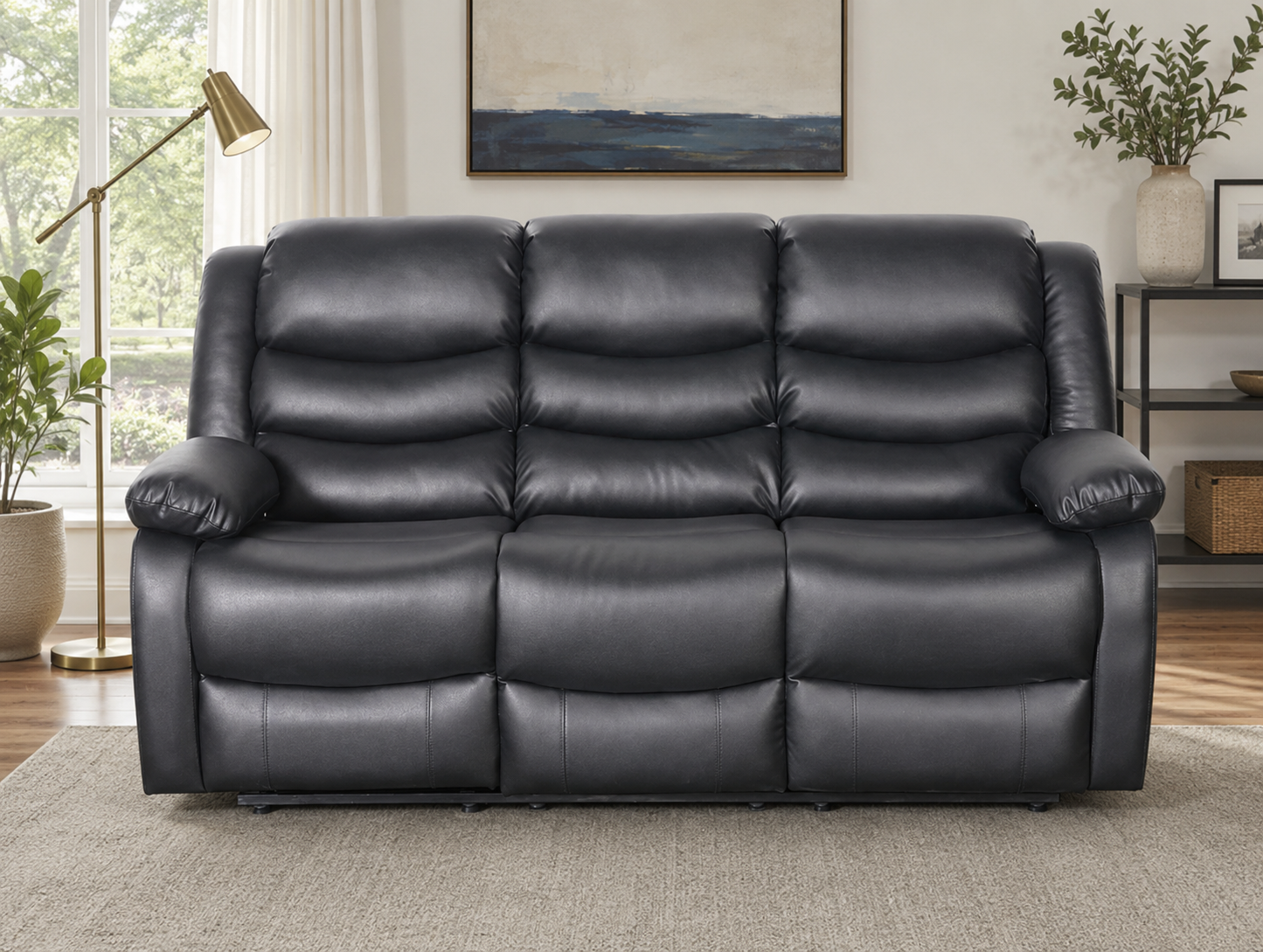 Conrad Manual Recliner Sofa Black 3 Seater