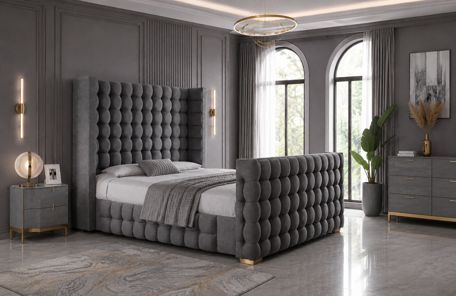 Cubic Wingback Bespoke Sleigh Bed