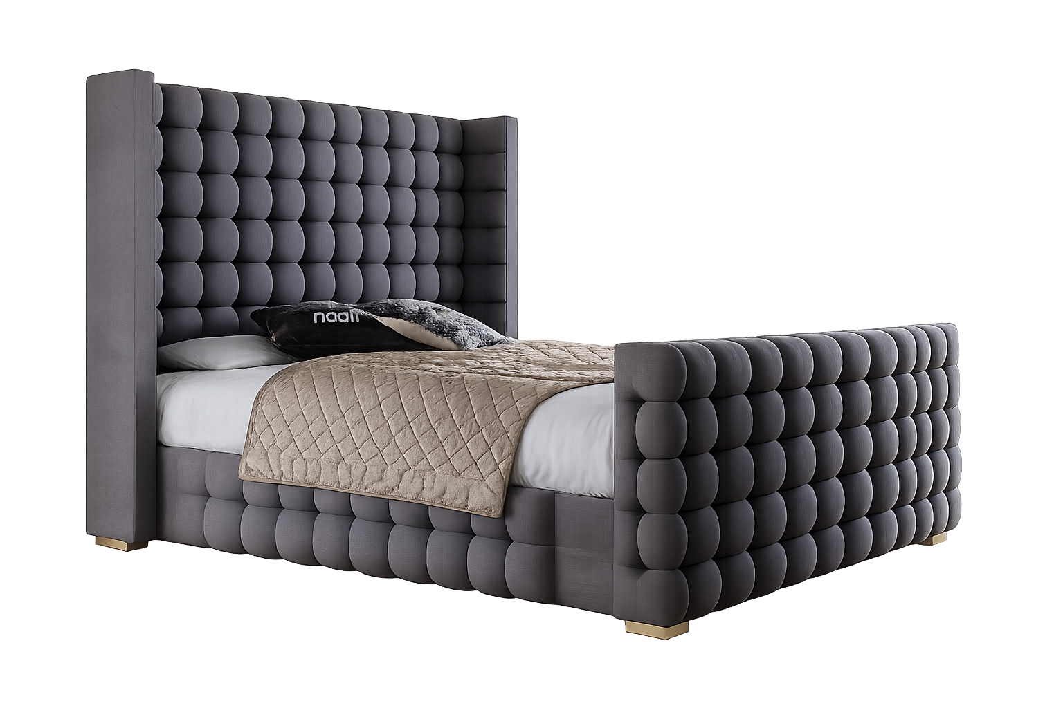 Cubic Wingback Sleigh Bed