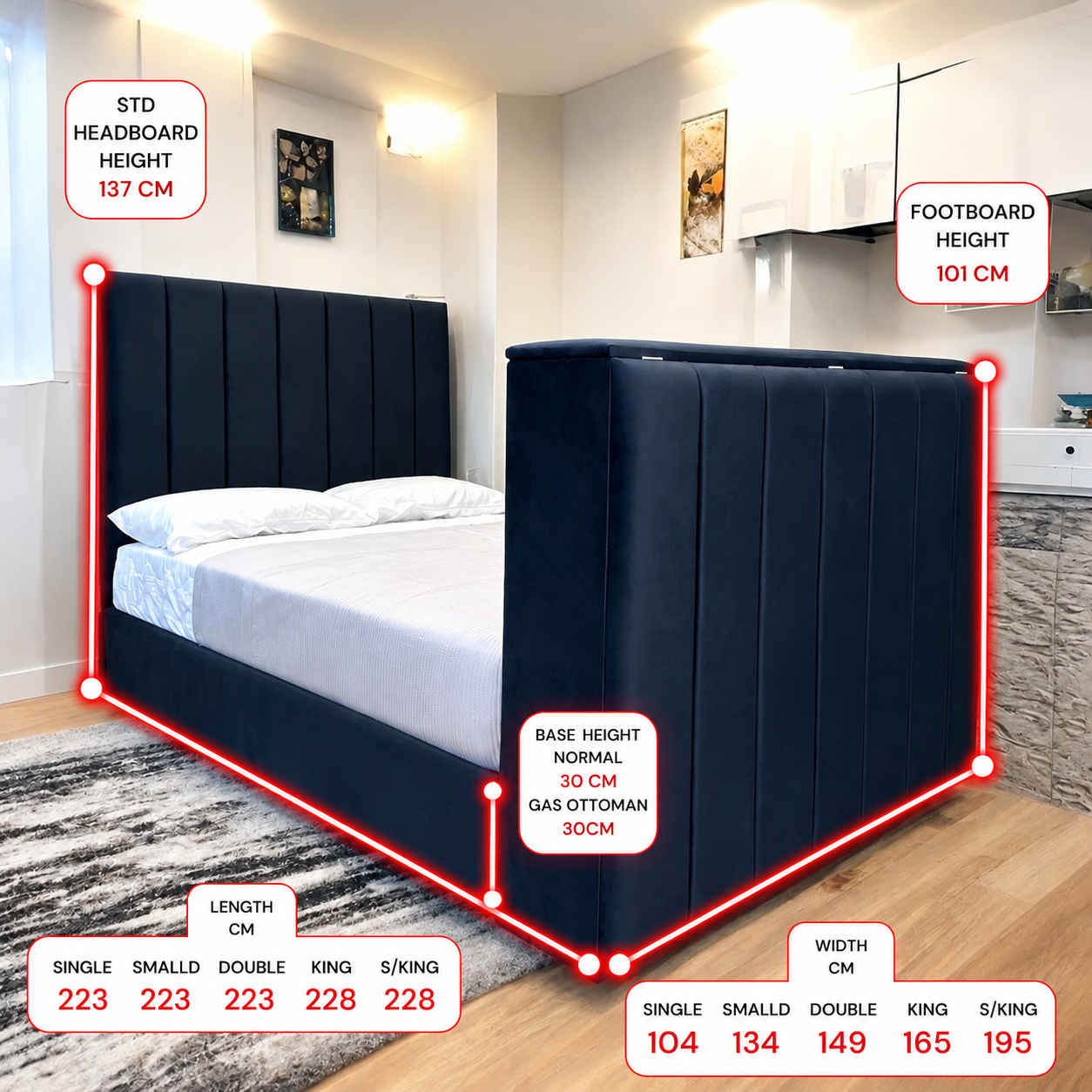 Foley Upholstered TV Bed Frame with Optional Ottoman Storage and USB Socket 2