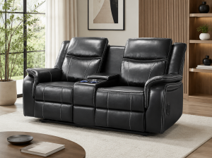 Galaxy Tech Electric Recliner 2 Seater Black Leather
