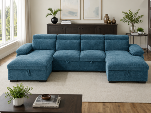 Remakeit make 8k Ultra Qaulity Don't change design & Colour Strictly CHange room Stryucture & ROom change also Make Daylight Make Premium Hudson Sofabed Blue U Shape Corner 3