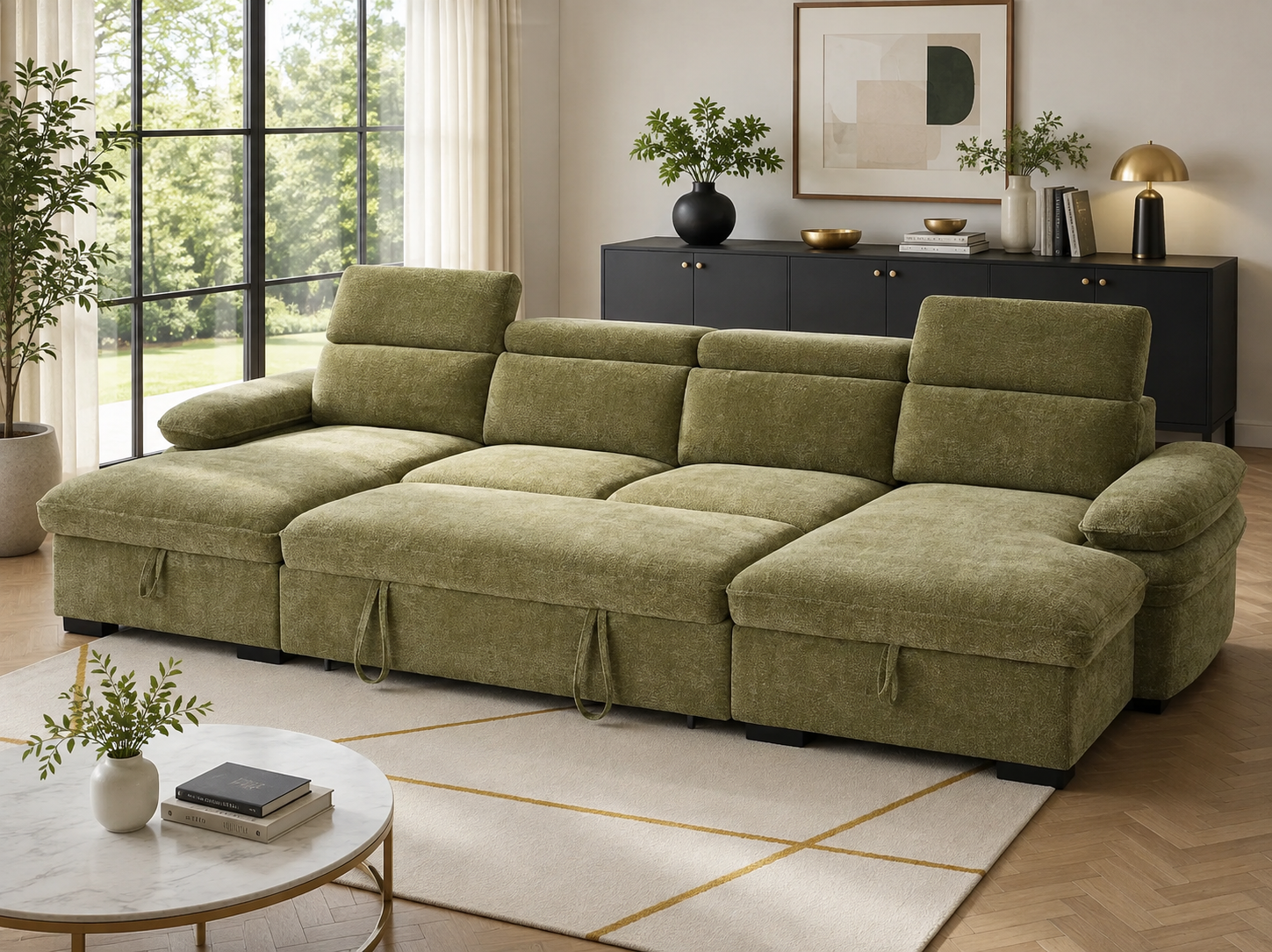 Hudson Sofabed Green U Shape Corner