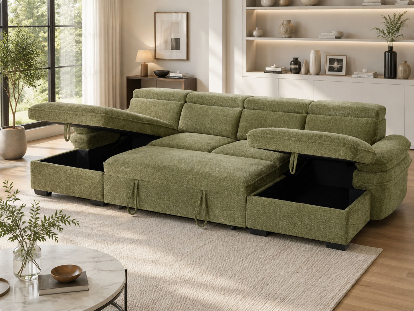Hudson Sofabed Green U Shape Corner