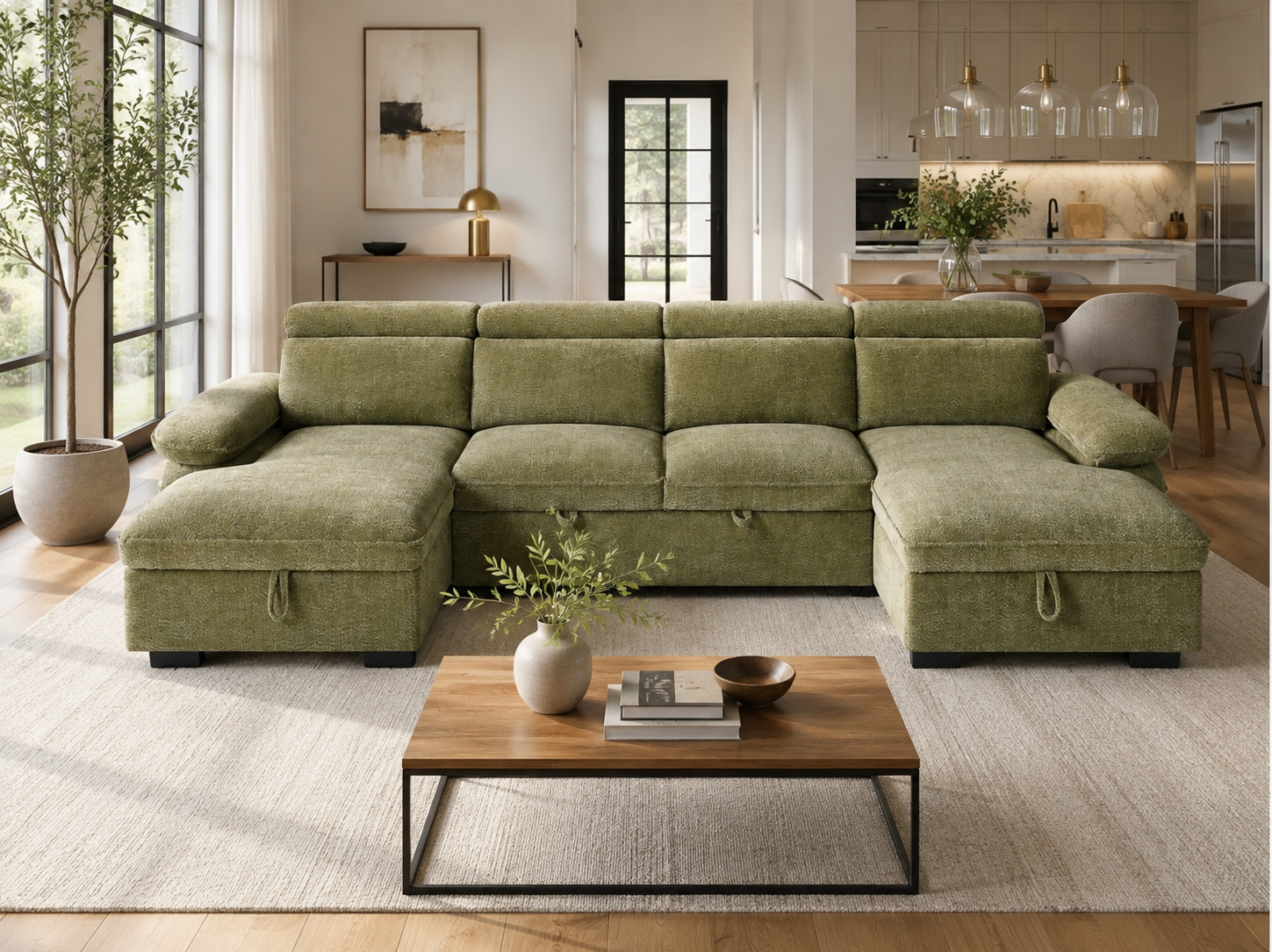 Hudson Sofabed Green U Shape Corner