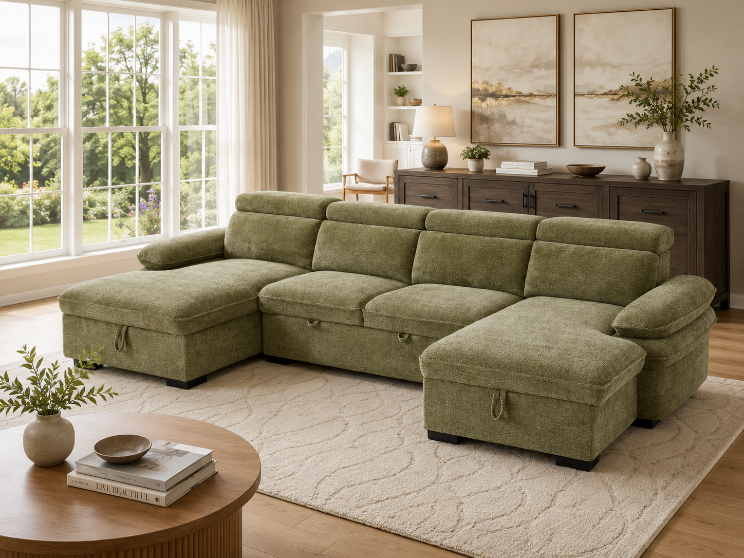Hudson Sofabed Green U Shape Corner
