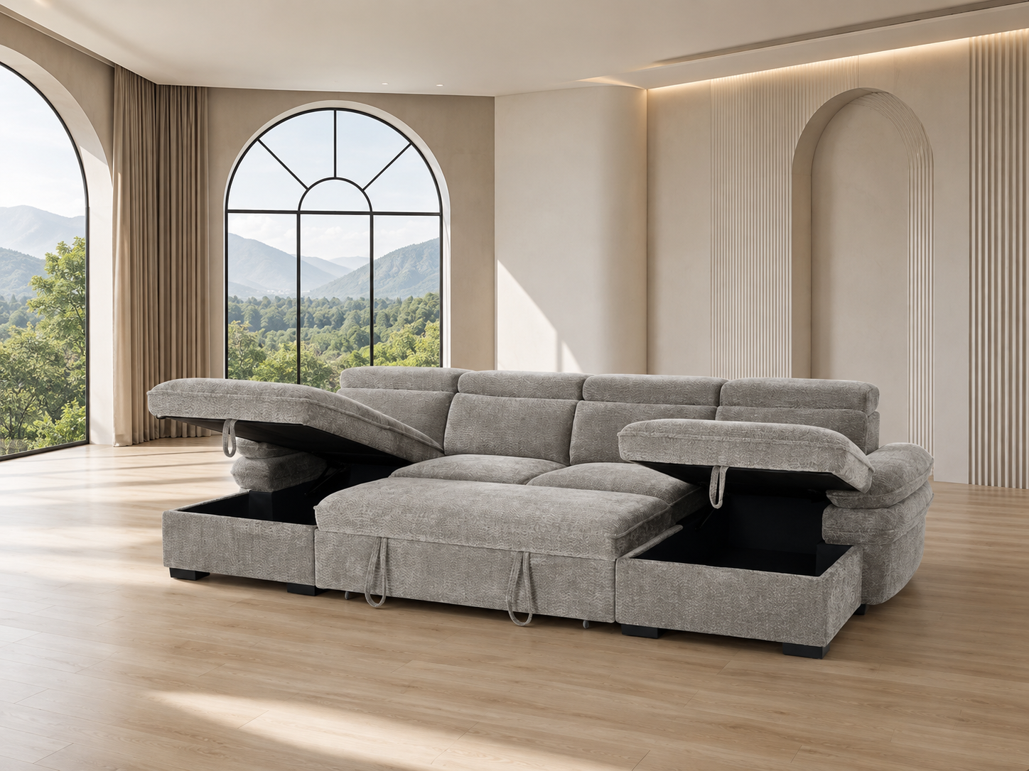 Hudson Sofabed Grey U Shape Corner