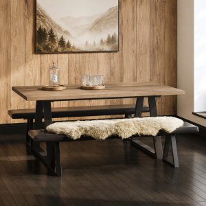 Hyde Natural and Black Dining Table with Hyde Benches