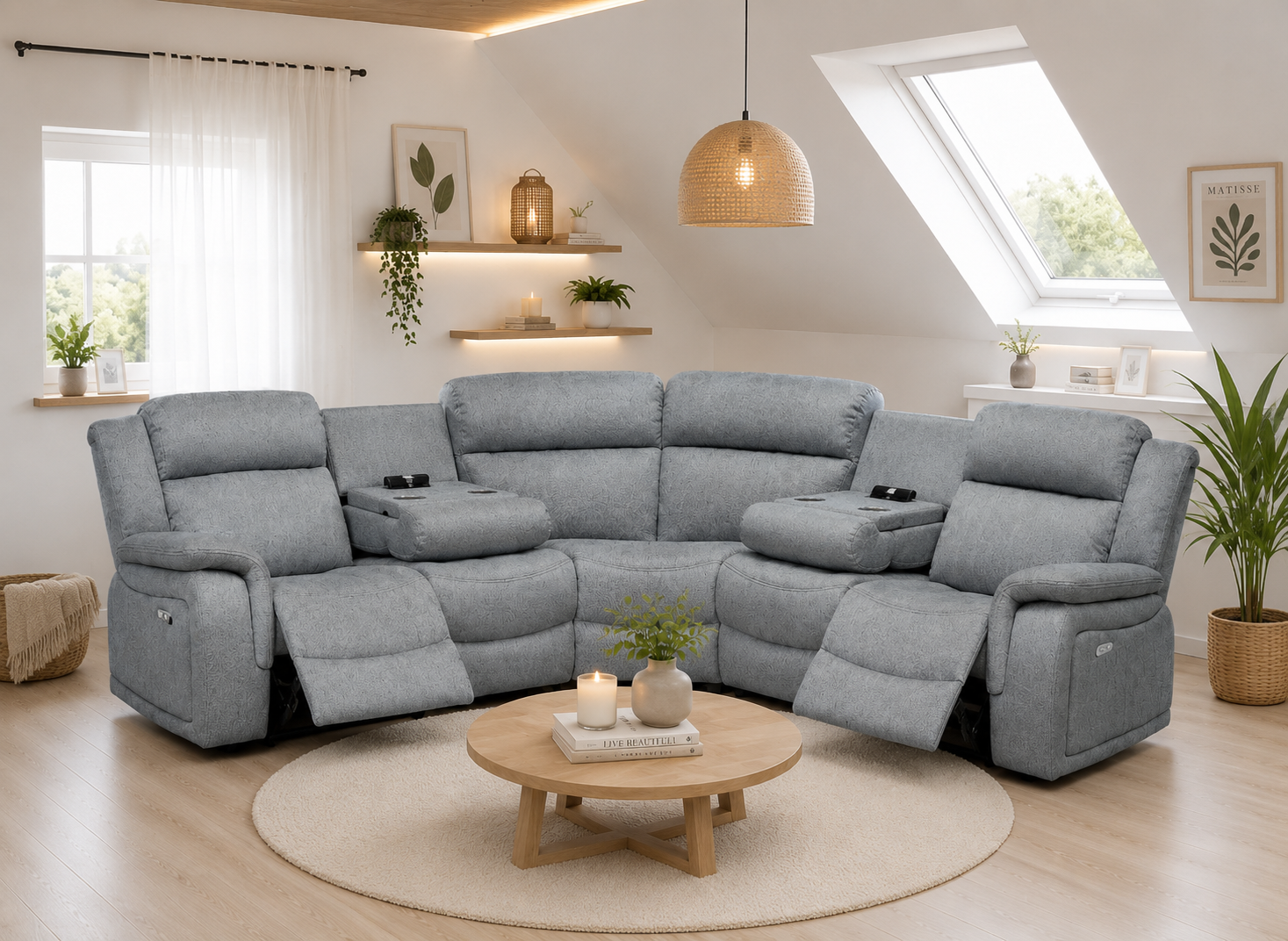 Linden Electric Recliner Sofa Grey Large Corner