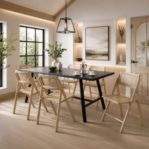 Louie Black Dining Table 6 Ashton Blonde Dining Chairs