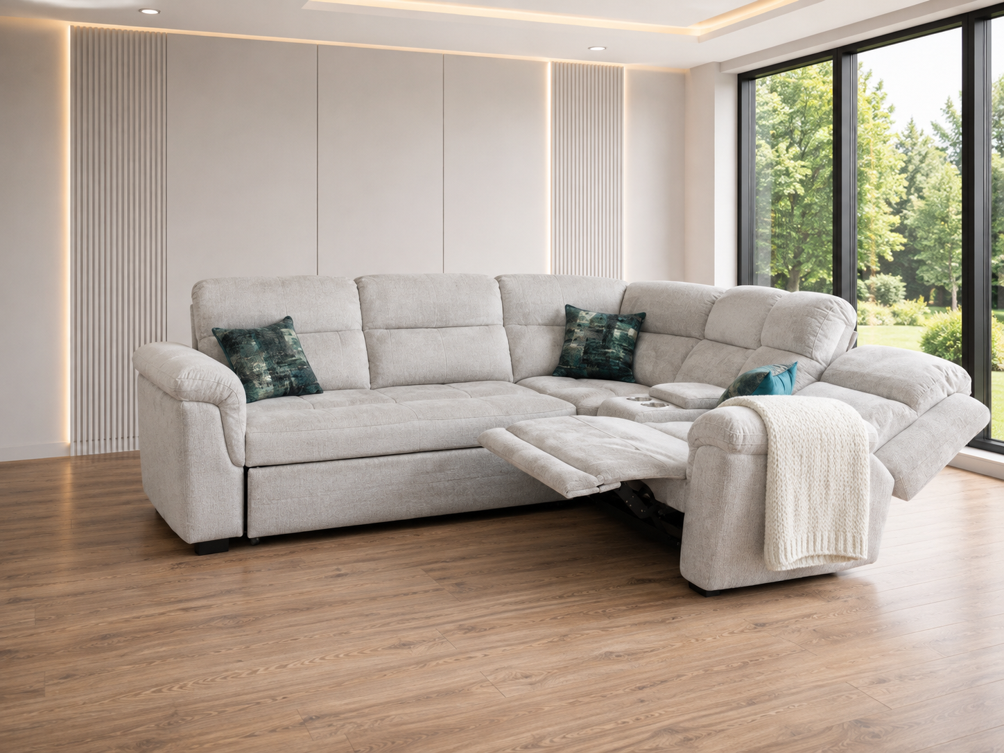 Owen Electric Recliner Sofa Beige Large Corner