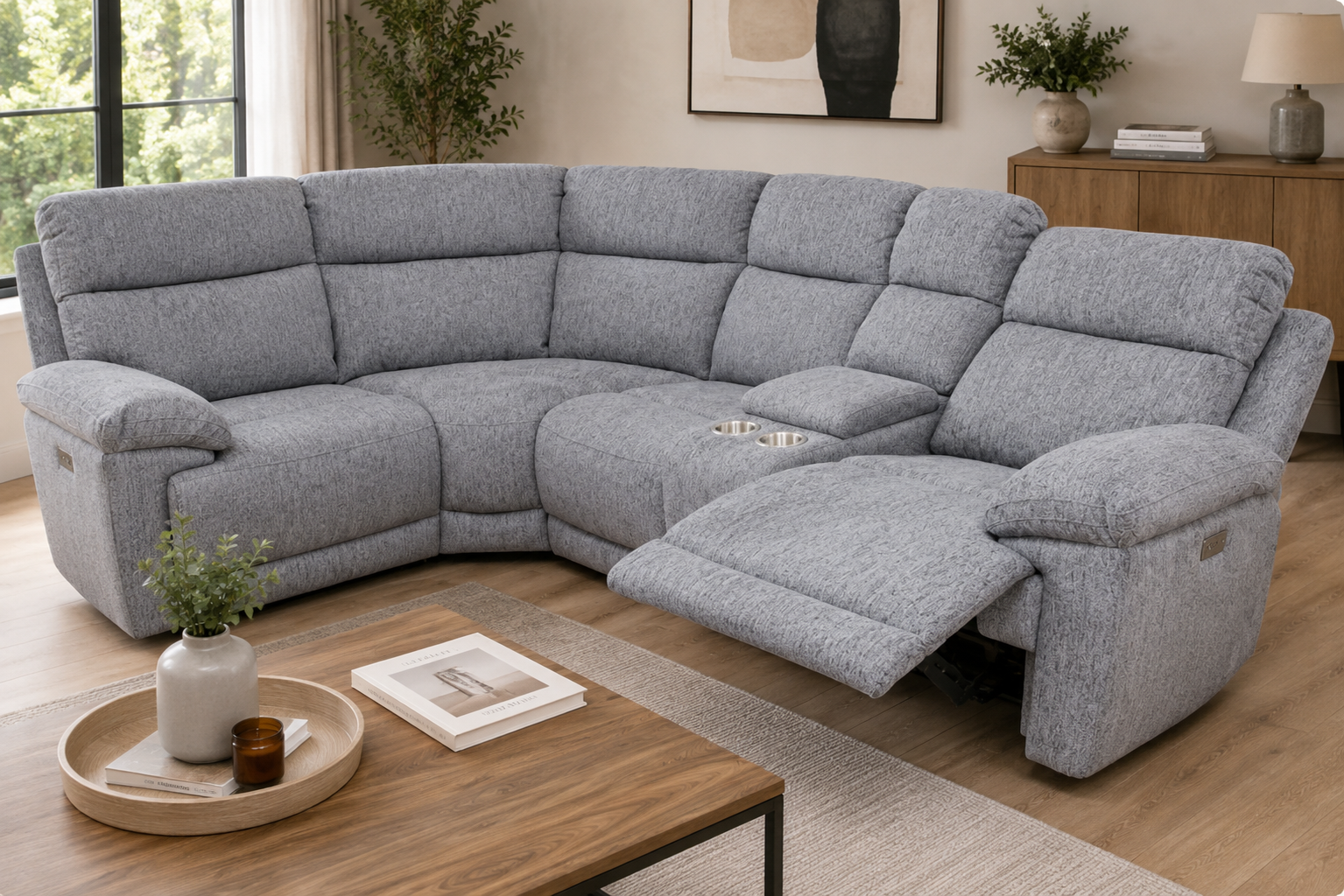 Owen Electric Recliner Sofa Grey Large Corner
