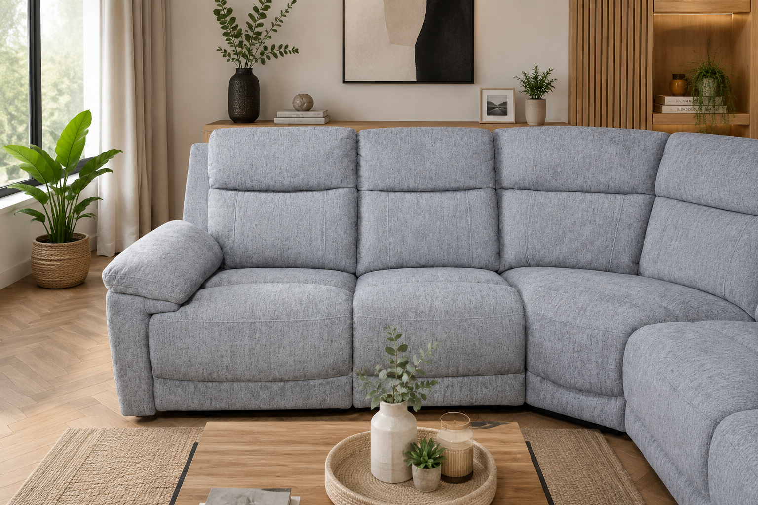 Owen Electric Recliner Sofa Grey Large Corner