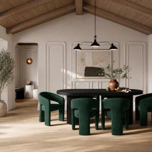 Rina Black Dining Table with 4 Alba Forest Green Chairs