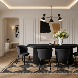 Rina Black Dining Table with 4 Nova Black Chairs