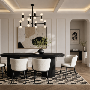 Rina Black Dining Table with 4 Nova Ivory Chairs