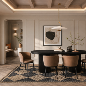Rina Black Dining Table with 4 Nova Mole Chairs